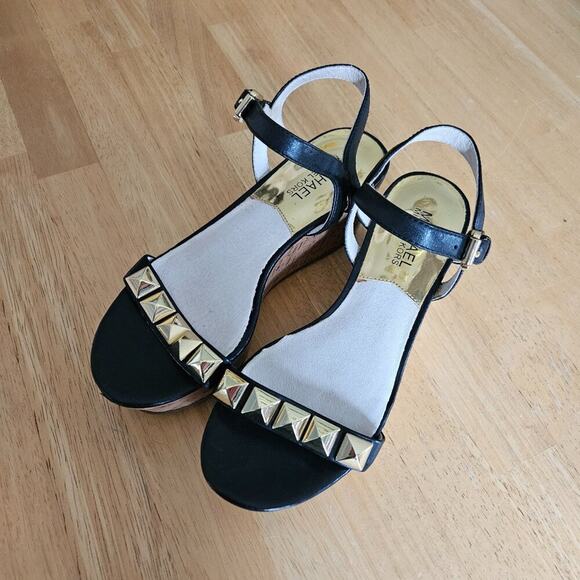 MICHAEL Michael Kors Shoes - SALE Michael Michael Kors Studded Platform Sandals Cork Black Gold - sz 5.5